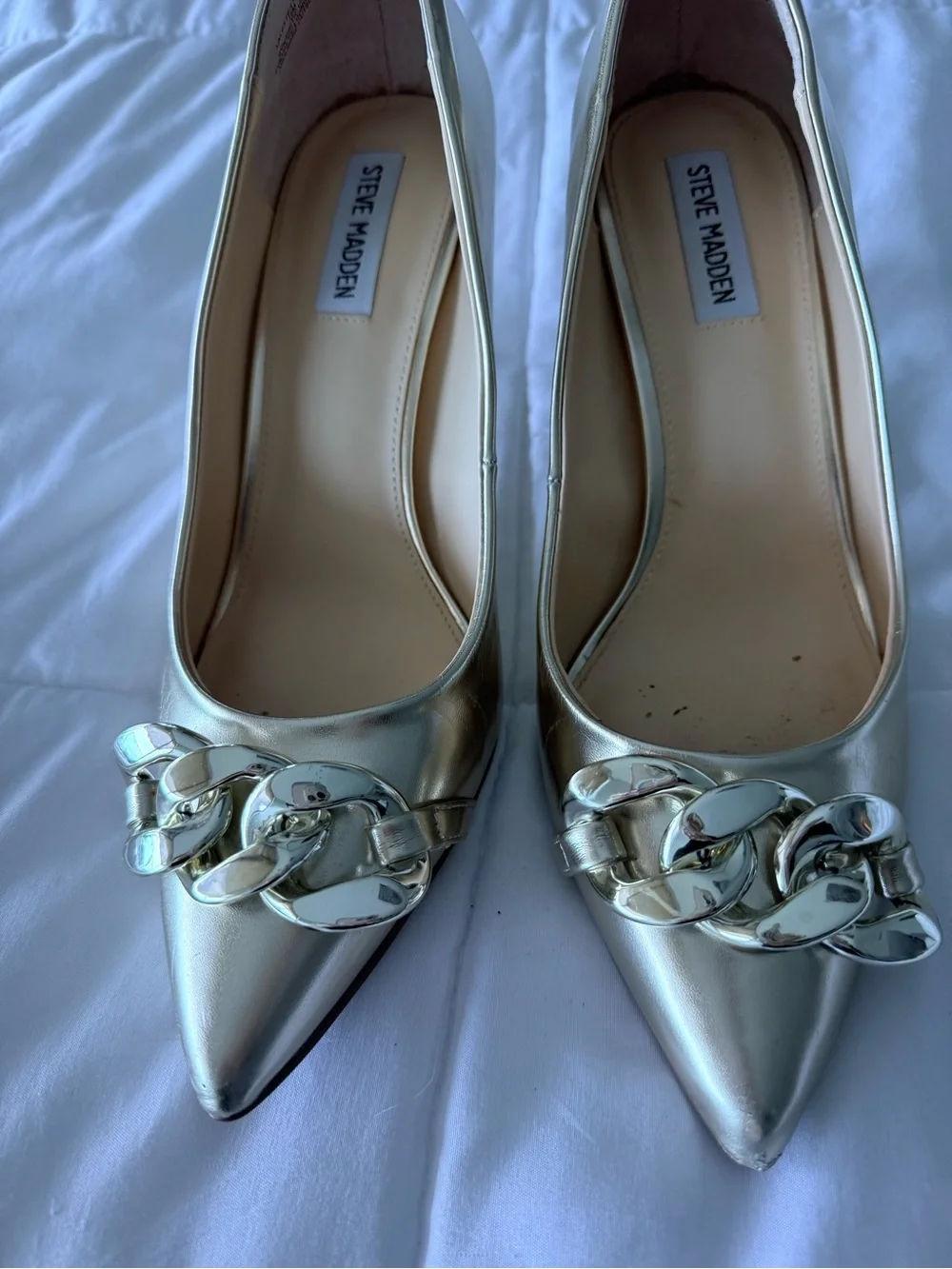 Steve Madden Gold Pointed Toe Flats with Chain Accent
